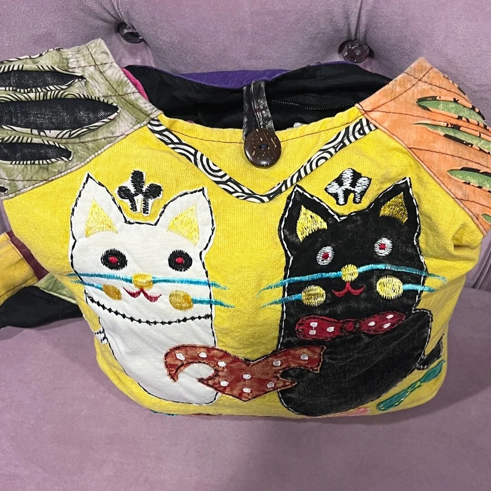 Colorful Cat-Themed Tote Bag